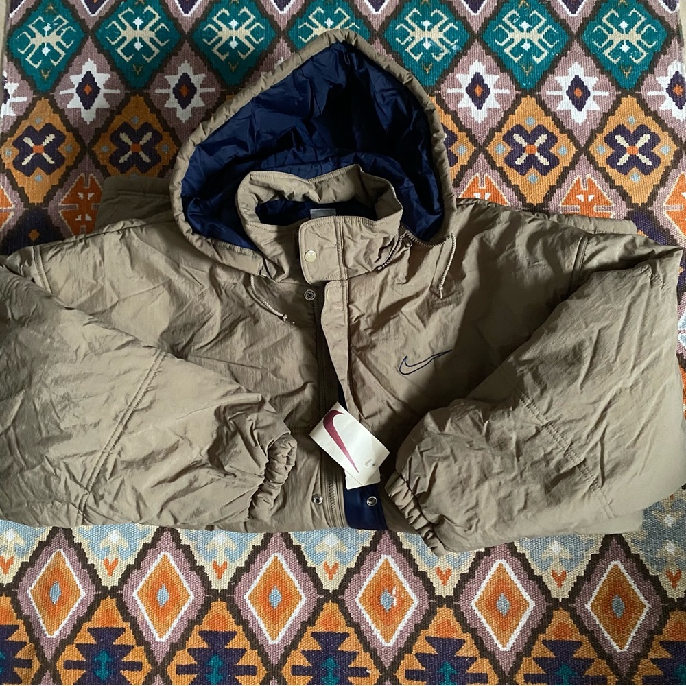 Vintage Nike Ex Filled Parka Puffer Winter Coat Jacket Men’s Size XXL Tan Blue